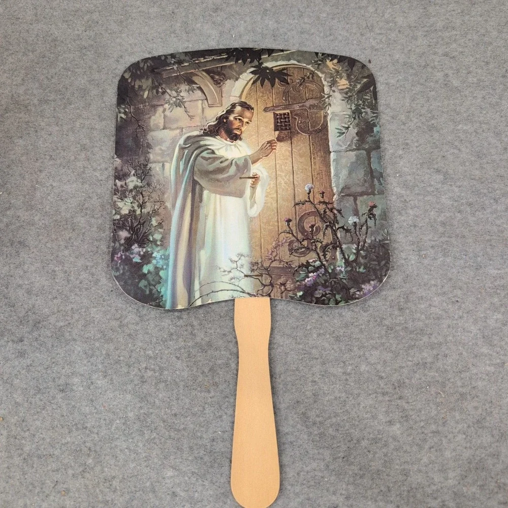 Vintage Jesus Knocking at the Door Church Fan Steadman-West Funeral Home GA VG+ - Picture 1 of 2